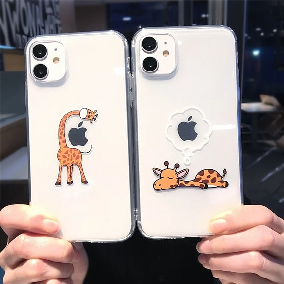 Cute Cartoon Animal Giraffe Transparent Compatible with iPhone Case