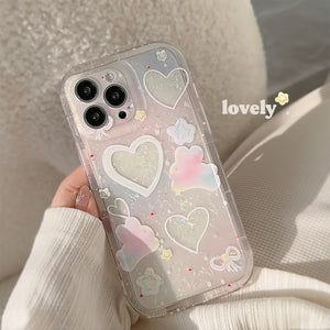 Love Heart Shell Pattern Colored Rabbit Clear Compatible with iPhone Case