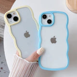 Solid Color Curly Wavy Frame Clear Soft Compatible with iPhone Case