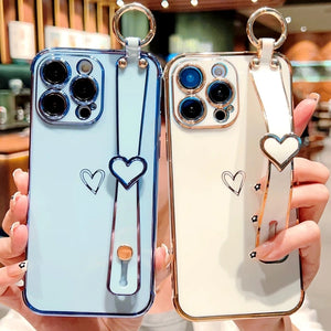 Love Heart Wrist Strap Compatible with iPhone Case