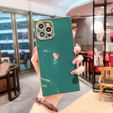 Luxury Square Plating Love Heart Compatible with iPhone Case