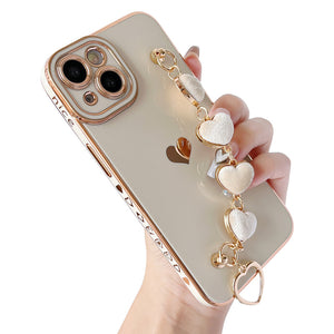 Cute Plating Love Heart Wrist Strap Chain Bracelet Compatible with iPhone Case