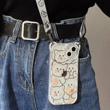 Cute Cartoon Bear with Lanyard Clear Compatible with iPhone Case