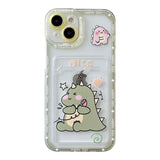 Cute Cartoon Dinosaur Couple Matching Card Holder Compatible with iPhone Case