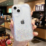 Curly Wave Frame Glitter Stars Sequins Compatible with iPhone Case