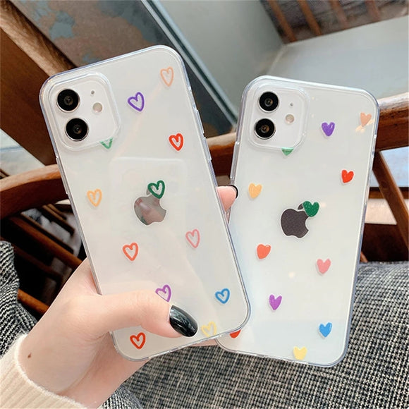Cute Love Heart Transparent Compatible with iPhone Case