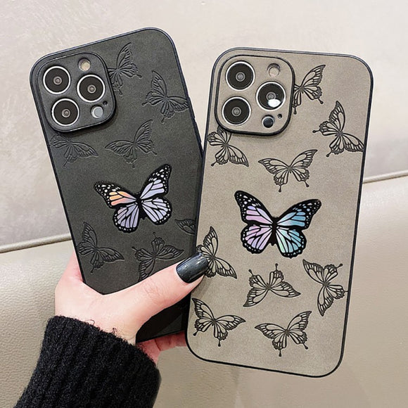 Luxury Laser Cute Butterfly Leather Soft Compatible with iPhone Case