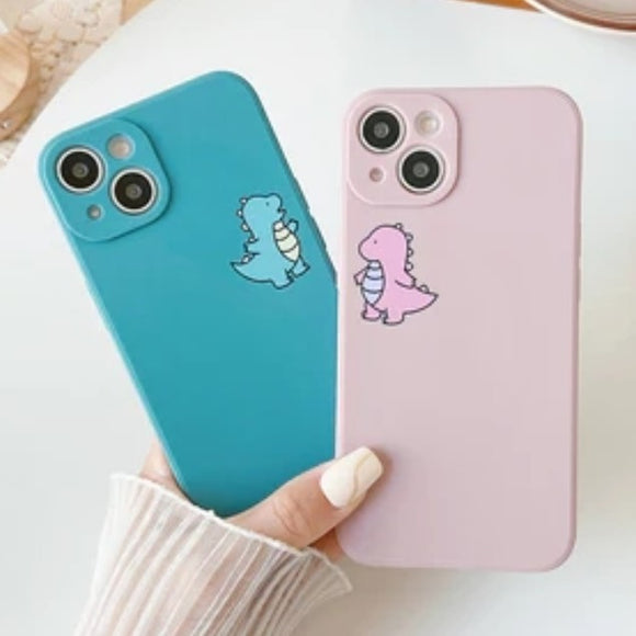 Matching Couples Cartoon Cute Dinosaur Matte Compatible with iPhone Case