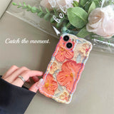 Blue Ray Oil Painting Flower Floral Wave Frame Compatible with iPhone Case