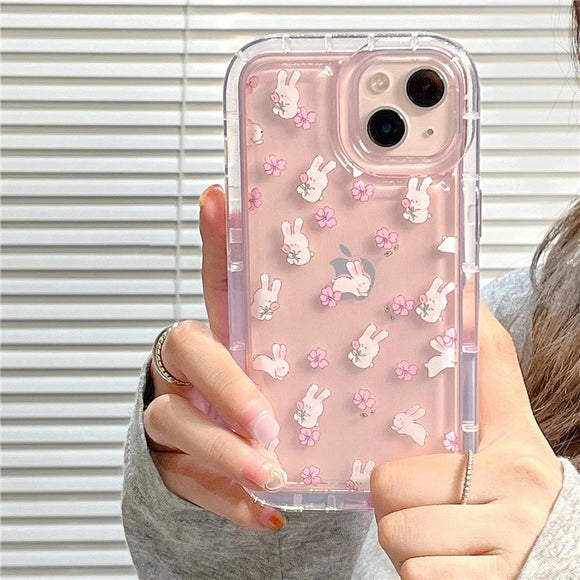 Lovely Bunny Floral Clear Shockproof Compatible with iPhone Case