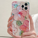 Glitter Diamond Oil Painting Pink Flower Floral Compatible with iPhone Case