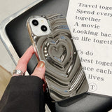 3D Love Heart Water Ripple Plating Pattern Compatible with iPhone Case