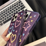 Cute Glitter Star Love Heart Purple Shockproof Silicone Compatible with iPhone Case