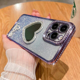 Glitter Love Heart Mirror Diamond Plating Clear Compatible with iPhone Case