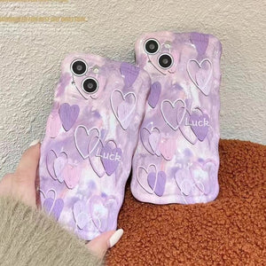 Purple Lucky Love Heart Wave Frame Compatible with iPhone Case
