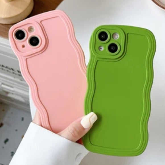 Caseative Cute Curly Wave Frame Shape Shockproof Soft Compatible with  iPhone Case (Green,iPhone Xr)