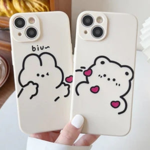 Cute Cartoon Bear Rabbit Bunny Couples Matching Soft Compatible with iPhone Case