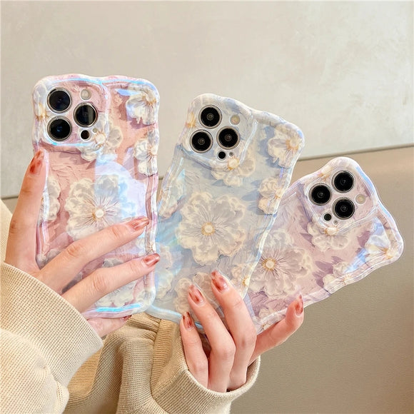 Luxury Flowers Floral Glitter Wave Frame Compatible with iPhone Case