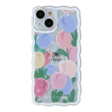 Colored Flowers Floral Wave Frame Silicone Transparent Compatible with iPhone Case