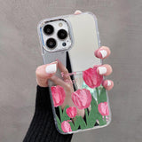Pink Tulips Flowers Floral Mirror Compatible with iPhone Case