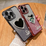 Glitter Love Heart Mirror Diamond Plating Clear Compatible with iPhone Case