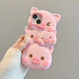 Cute Cartoon 3D Funny Pig Soft Silicone Shockproof Compatible with iPhone Case