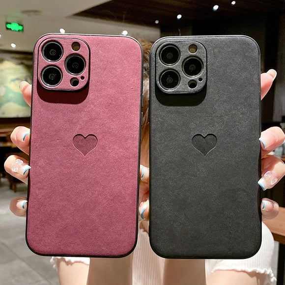 Fashion Love Heart Leather Compatible with iPhone Case
