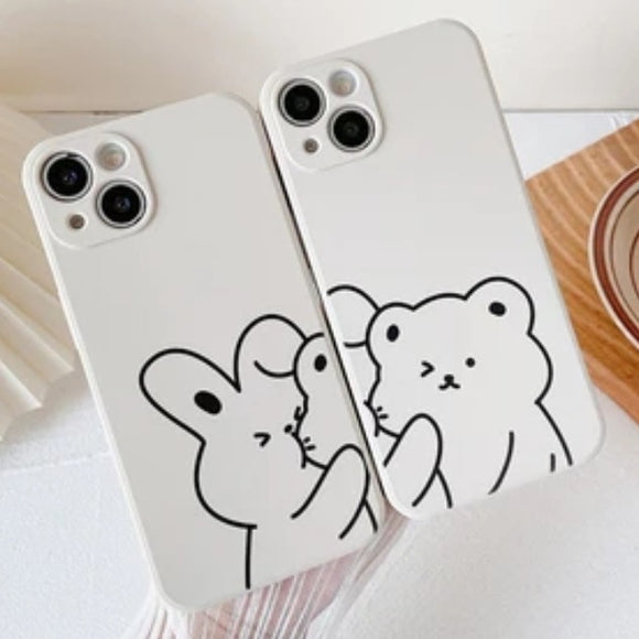 Cute Cartoon Bear Rabbit Couples Matching Silicone Soft Compatible with iPhone Case